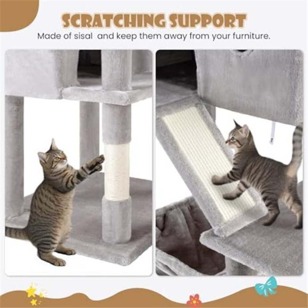 81in Multi-Level Tall Cat Tree Tower Larger Cat Condo Furniture with Hammock - Picture 7 of 7